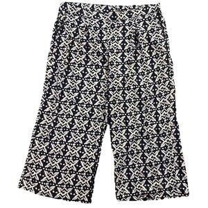 Ellos 2X 26/28 Navy White Abstract Wide Leg Pants Elastic Waist Plus Size Flowy